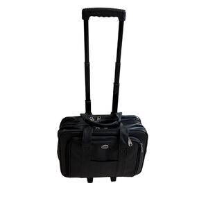American Tourister Classic Black Leather Rolling Carry On Luggage Travel Bag